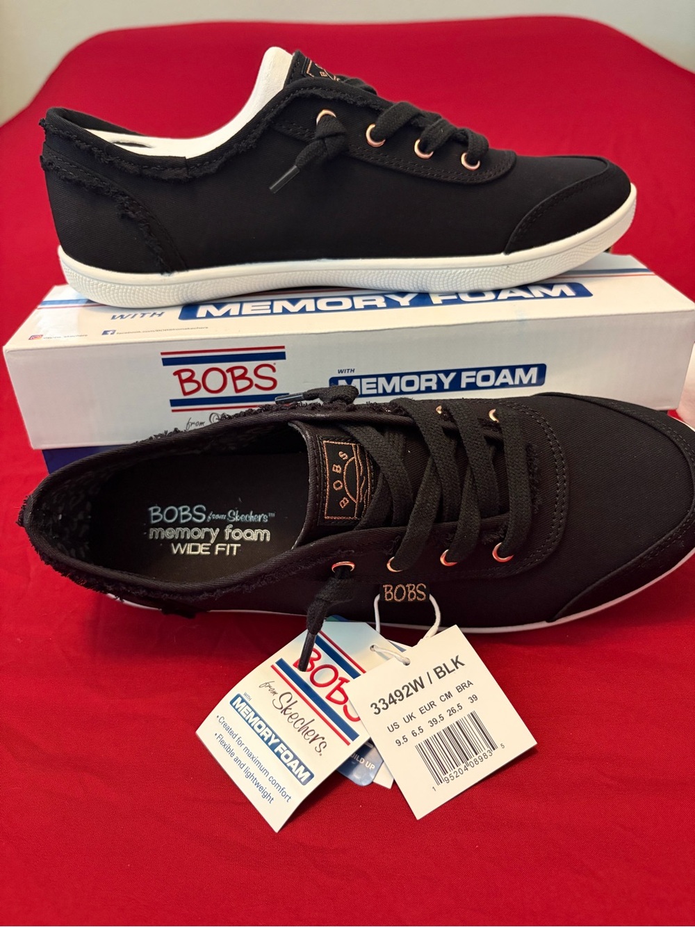 Skechers Black Canvas Lace-Up BOBS Sneakers with White Sole 9.5 Wide Fit - Picture 7 of 8